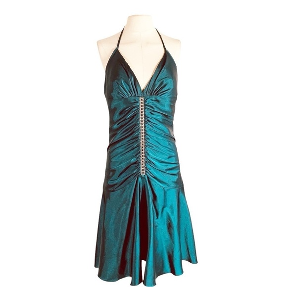 Vintage Jessica McClintock Satin Halter Evening Cocktail Dress Size Small - Picture 1 of 10